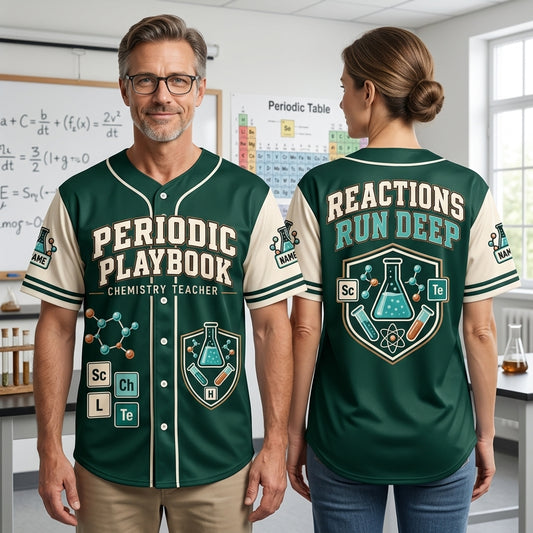 Custom Periodic Playbook Chemistry Teacher Baseball Jersey – Science Educator Gift - mockup 1