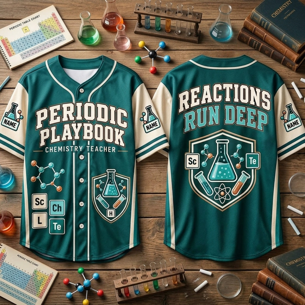 Custom Periodic Playbook Chemistry Teacher Baseball Jersey – Science Educator Gift - mockup 2