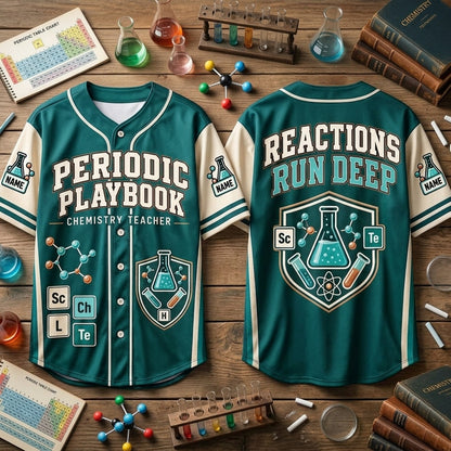 Custom Periodic Playbook Chemistry Teacher Baseball Jersey – Science Educator Gift - mockup 2