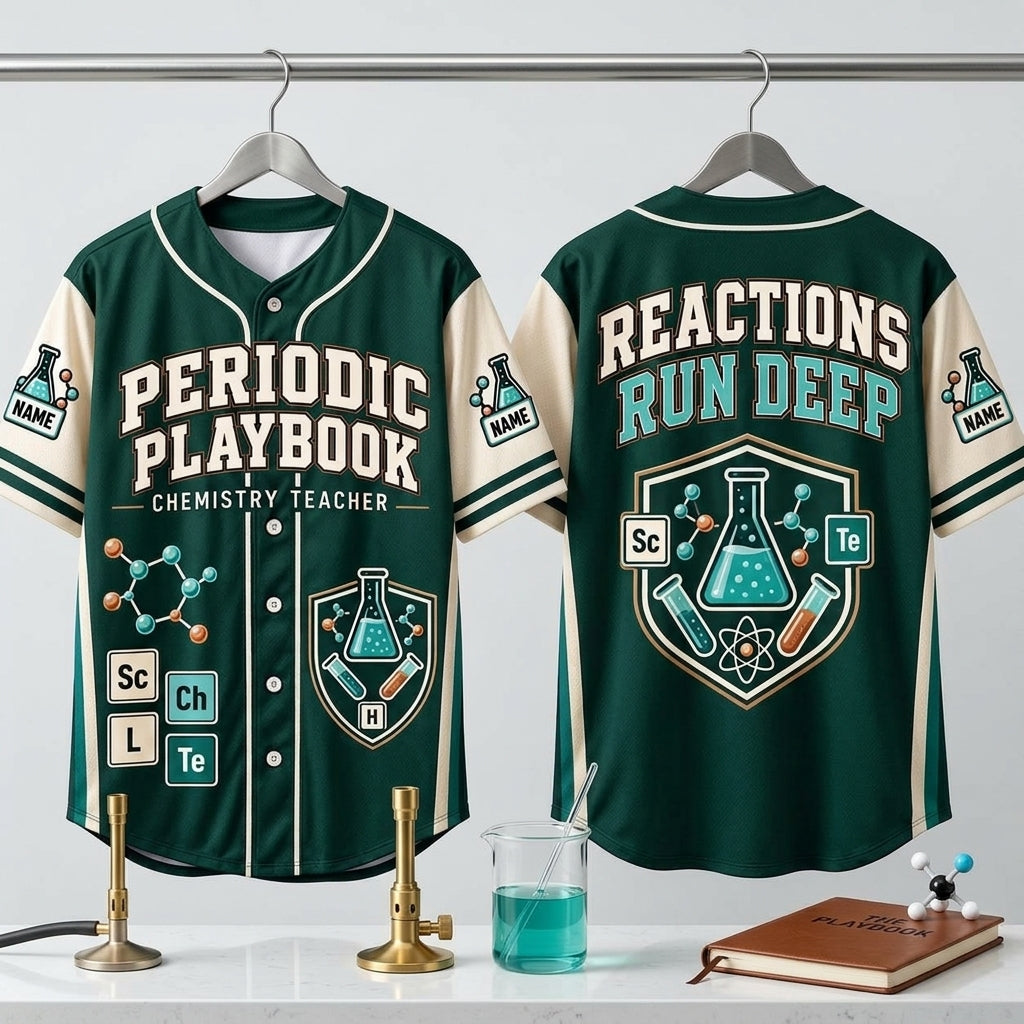 Custom Periodic Playbook Chemistry Teacher Baseball Jersey – Science Educator Gift - mockup 3