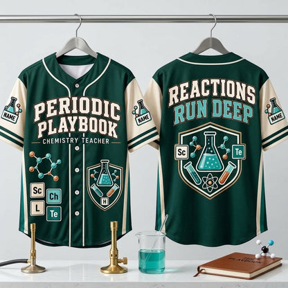 Custom Periodic Playbook Chemistry Teacher Baseball Jersey – Science Educator Gift - mockup 3
