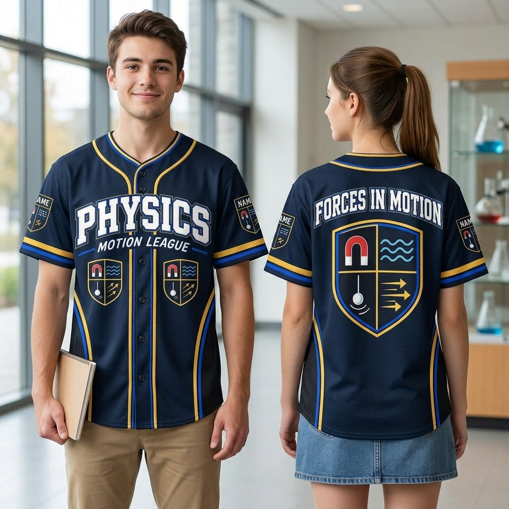 Custom Physics Teacher Motion League Baseball Jersey - Personalized Science Apparel - mockup 1