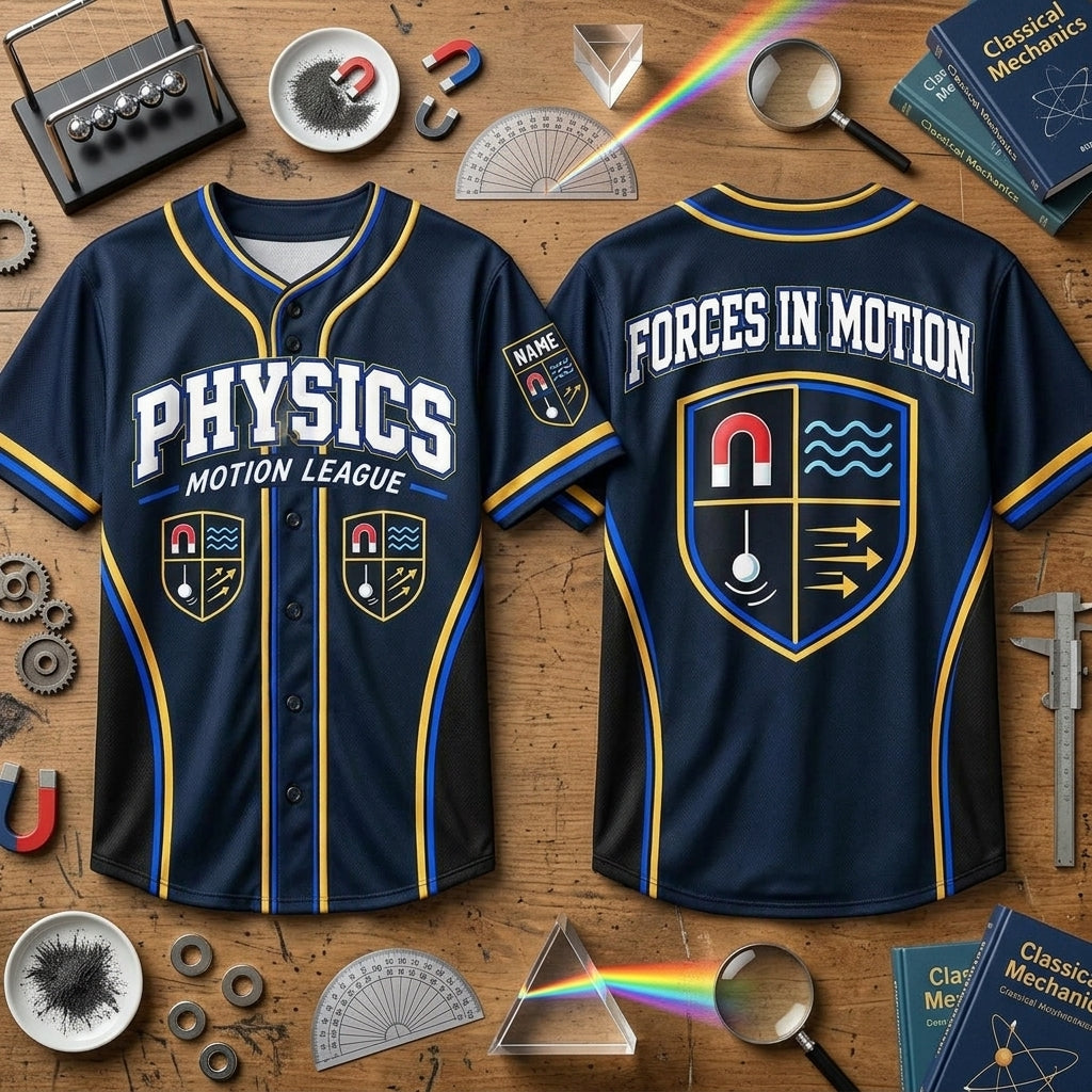 Custom Physics Teacher Motion League Baseball Jersey - Personalized Science Apparel - mockup 2