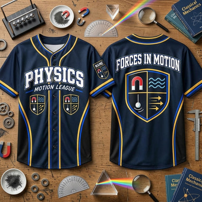 Custom Physics Teacher Motion League Baseball Jersey - Personalized Science Apparel - mockup 2