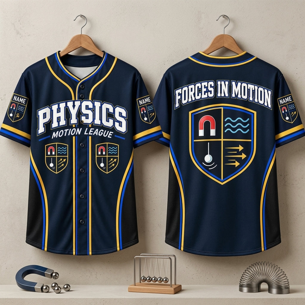 Custom Physics Teacher Motion League Baseball Jersey - Personalized Science Apparel - mockup 3