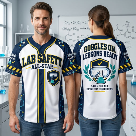 Personalized Lab Safety Science Teacher Baseball Jersey – Custom All-Star Science Gear - mockup 1
