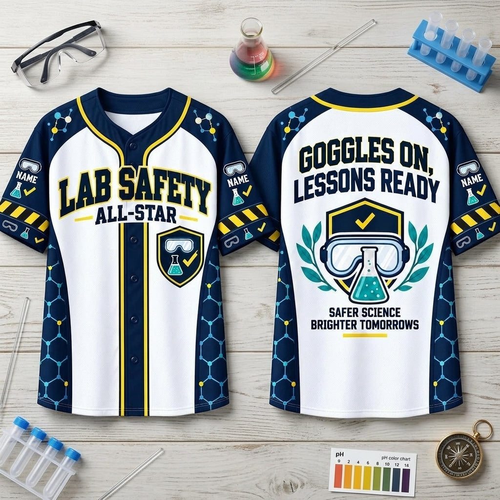 Personalized Lab Safety Science Teacher Baseball Jersey – Custom All-Star Science Gear - mockup 2