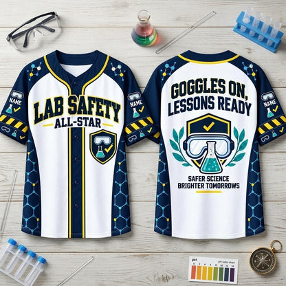 Personalized Lab Safety Science Teacher Baseball Jersey – Custom All-Star Science Gear - mockup 2