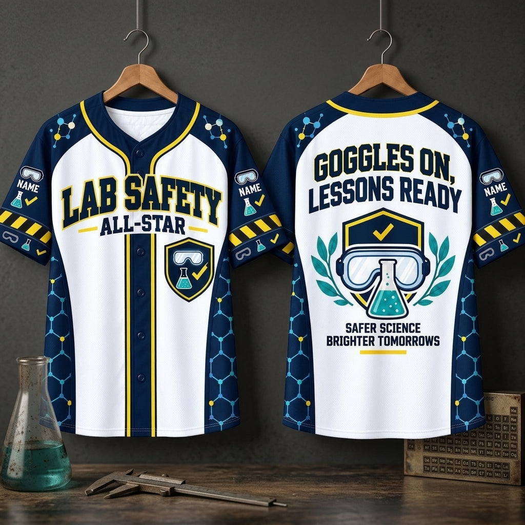 Personalized Lab Safety Science Teacher Baseball Jersey – Custom All-Star Science Gear - mockup 3