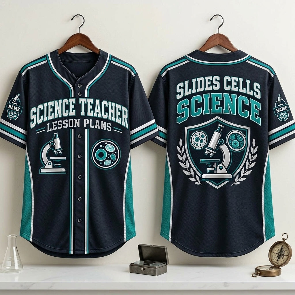 Custom Microscope Science Teacher Lesson Plans Baseball Jersey – STEM Gift - mockup 3