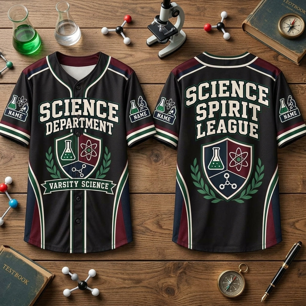 Custom Science Department Spirit Teacher Baseball Jersey - Varsity Science Sportswear - mockup 2