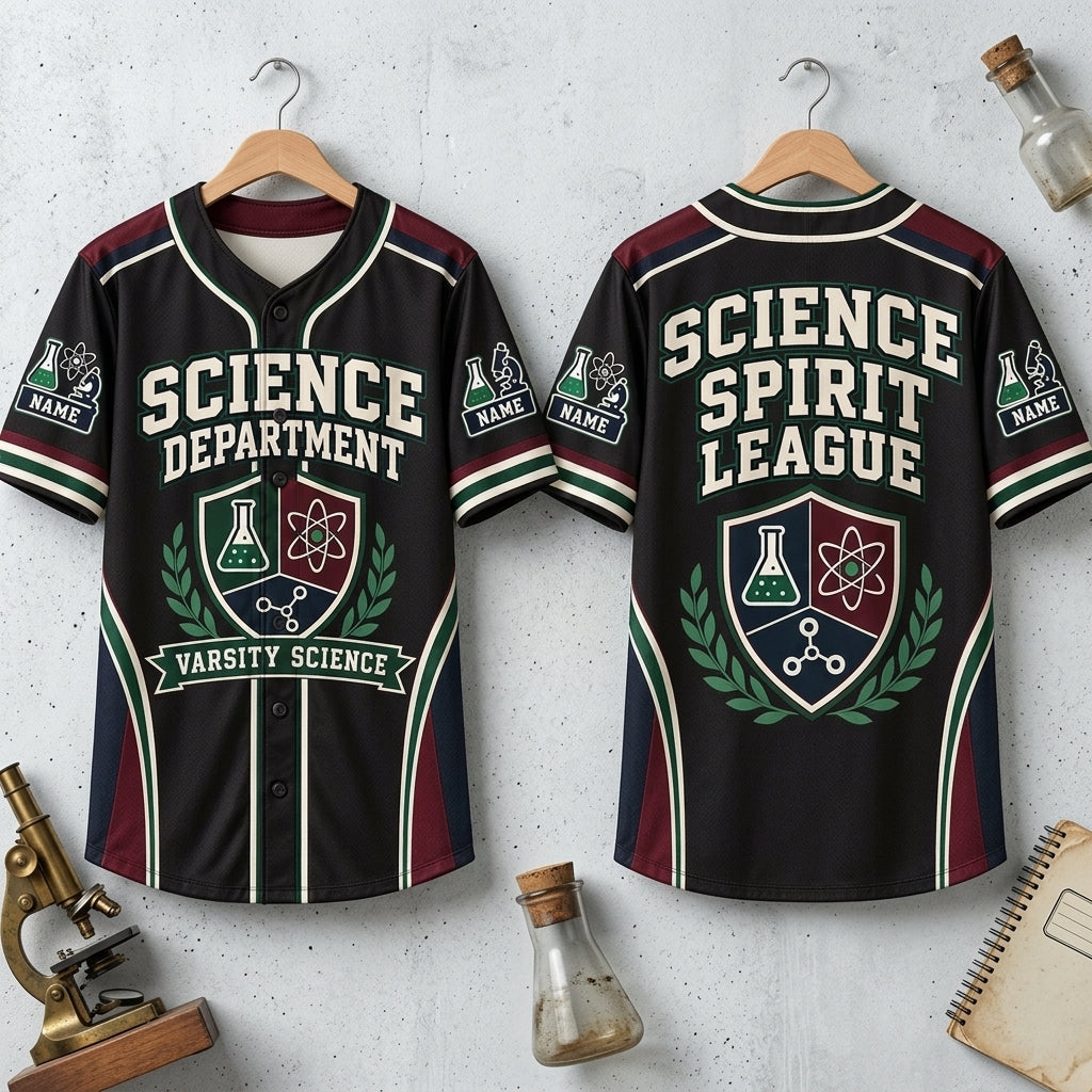 Custom Science Department Spirit Teacher Baseball Jersey - Varsity Science Sportswear - mockup 3