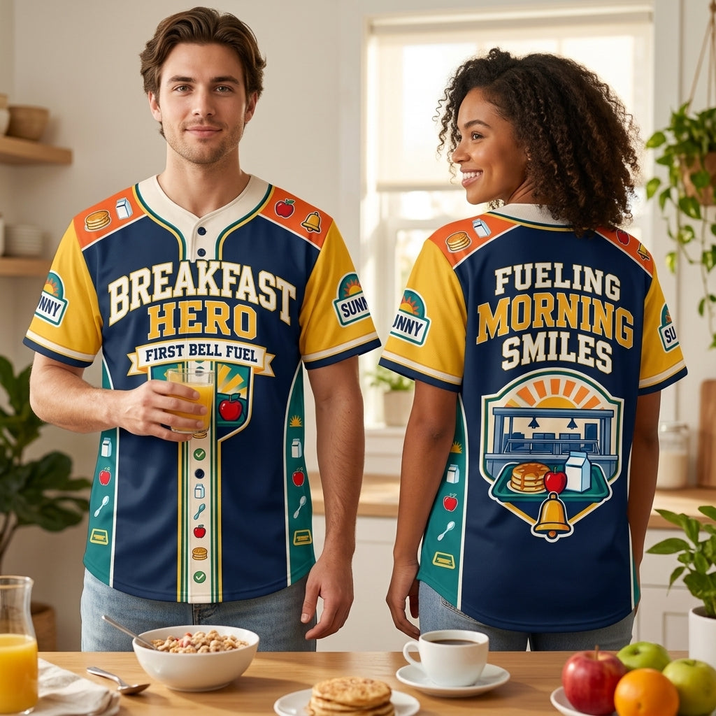 Breakfast Hero School Cafeteria Worker Baseball Jersey – Fueling Morning Smiles - mockup 1