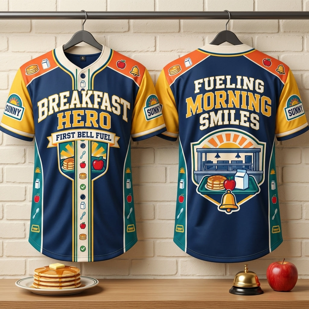 Breakfast Hero School Cafeteria Worker Baseball Jersey – Fueling Morning Smiles - mockup 3