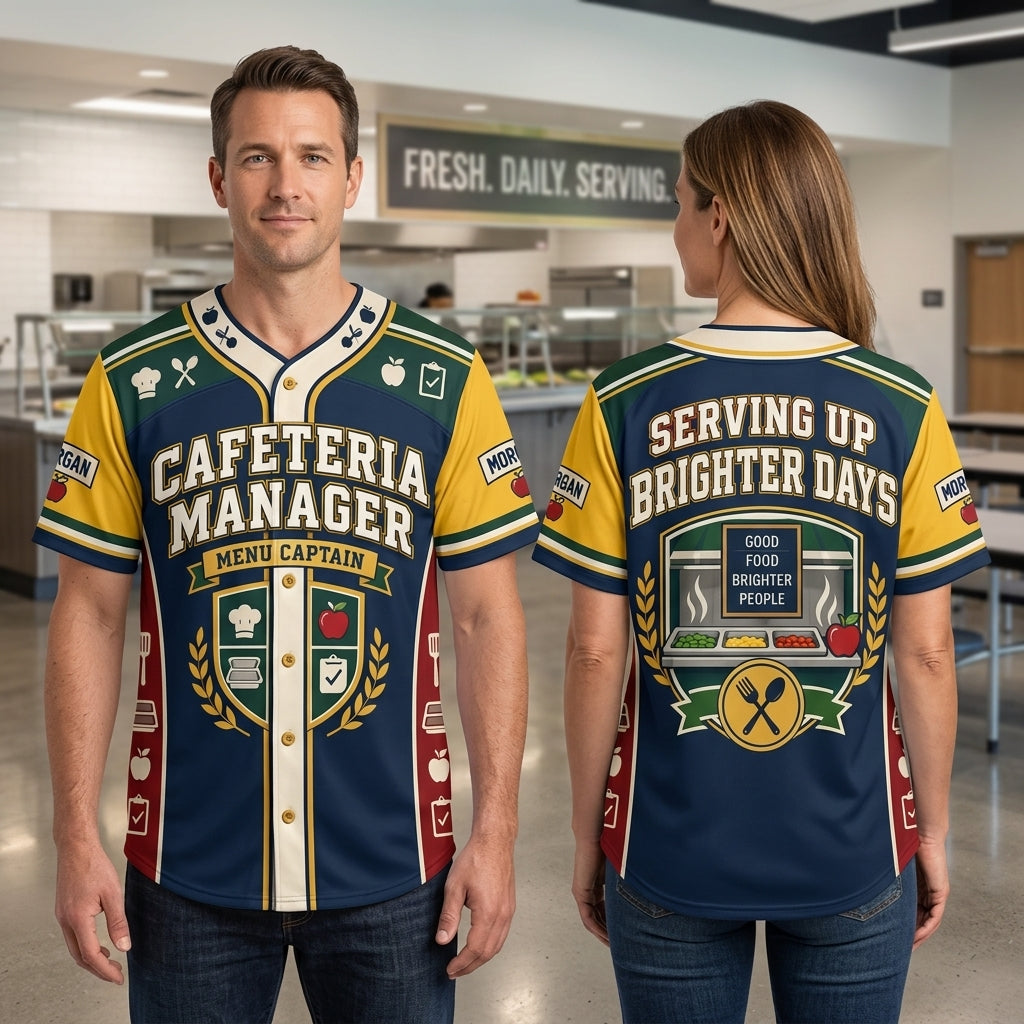 Personalized Cafeteria Manager Menu Captain Baseball Jersey for School Staff - mockup 1