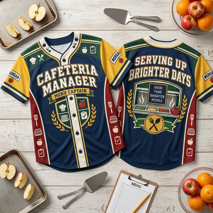 Personalized Cafeteria Manager Menu Captain Baseball Jersey for School Staff - mockup 2