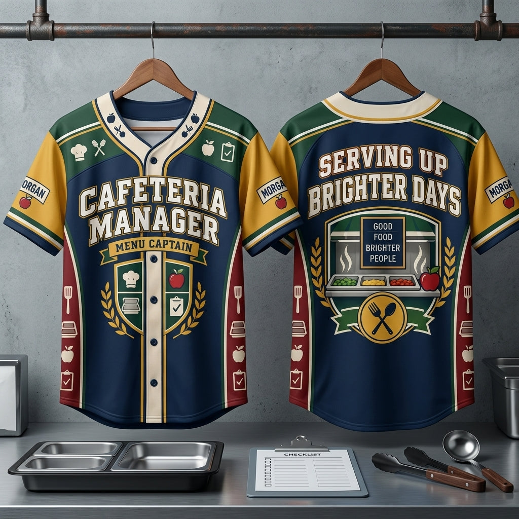 Personalized Cafeteria Manager Menu Captain Baseball Jersey for School Staff - mockup 3