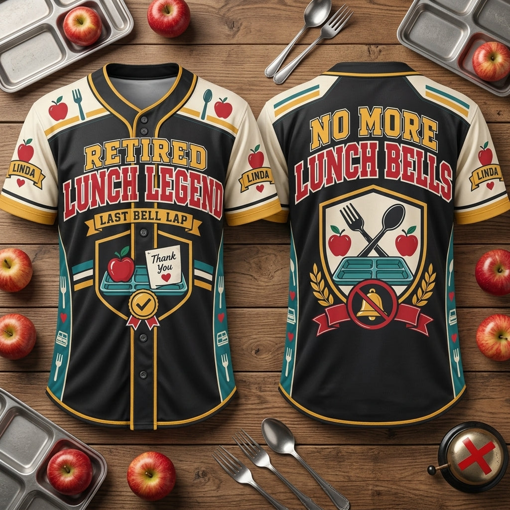 Personalized Retired Lunch Legend Baseball Jersey – Cafeteria Retirement Gift - mockup 2