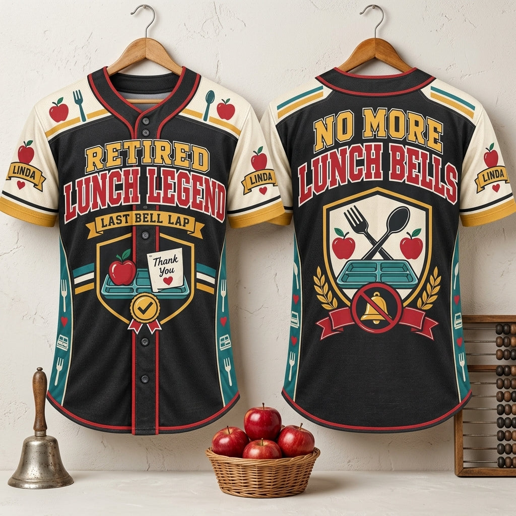 Personalized Retired Lunch Legend Baseball Jersey – Cafeteria Retirement Gift - mockup 3