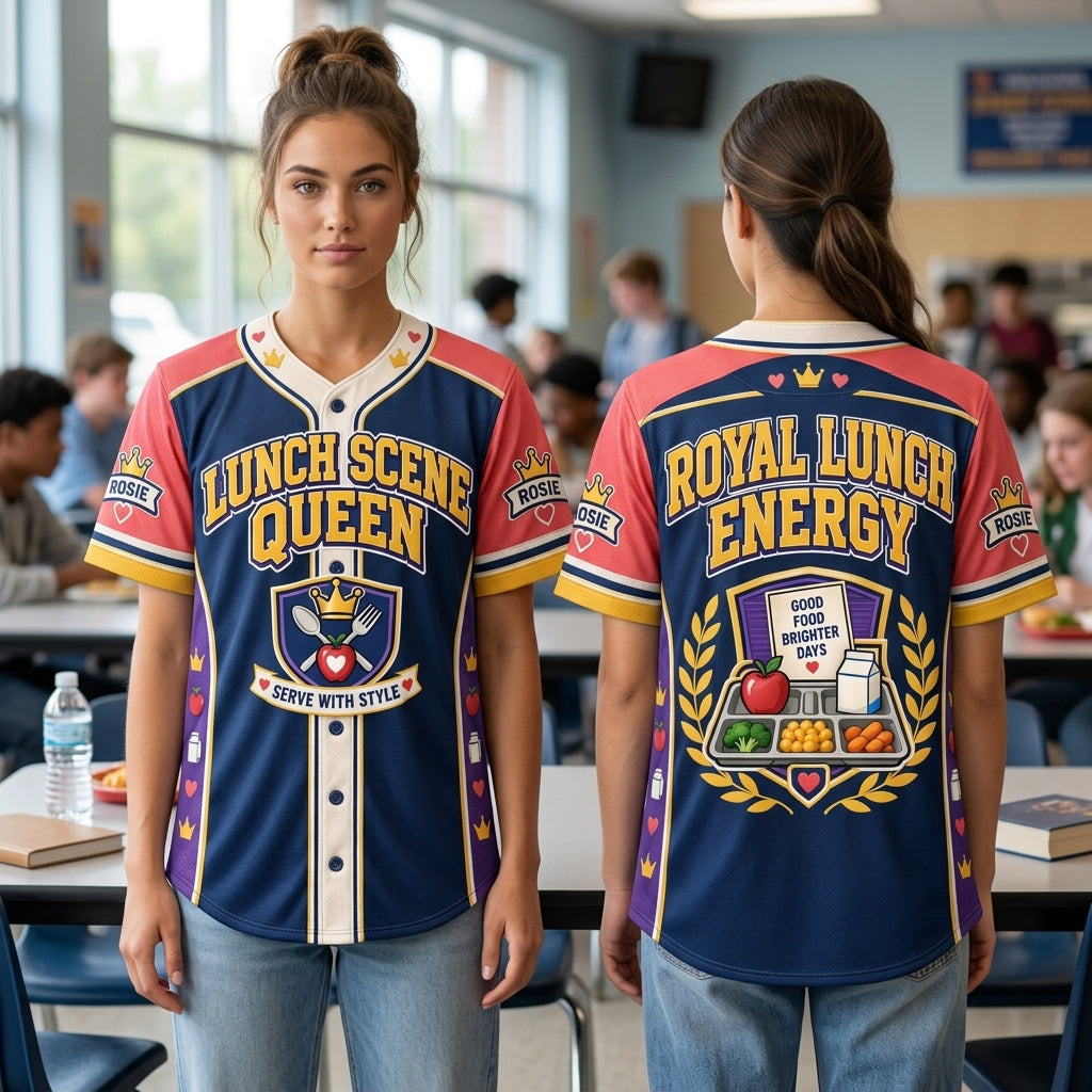 Personalized Queen of the Lunch Scene Baseball Jersey - School Cafeteria Worker Gift - mockup 1