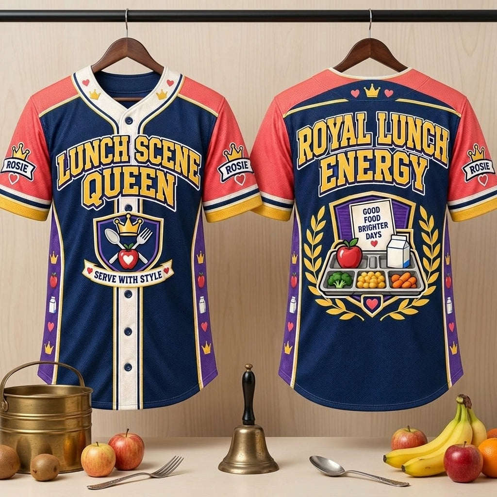 Personalized Queen of the Lunch Scene Baseball Jersey - School Cafeteria Worker Gift - mockup 3
