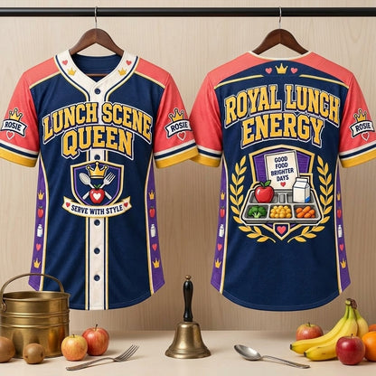 Personalized Queen of the Lunch Scene Baseball Jersey - School Cafeteria Worker Gift - mockup 3