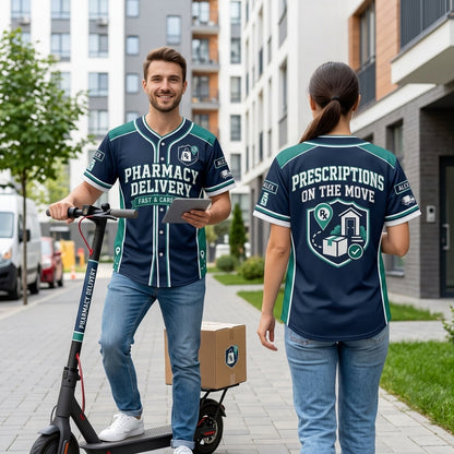Custom Pharmacy Delivery Driver Baseball Jersey - Personalized Rx Uniform - mockup 1