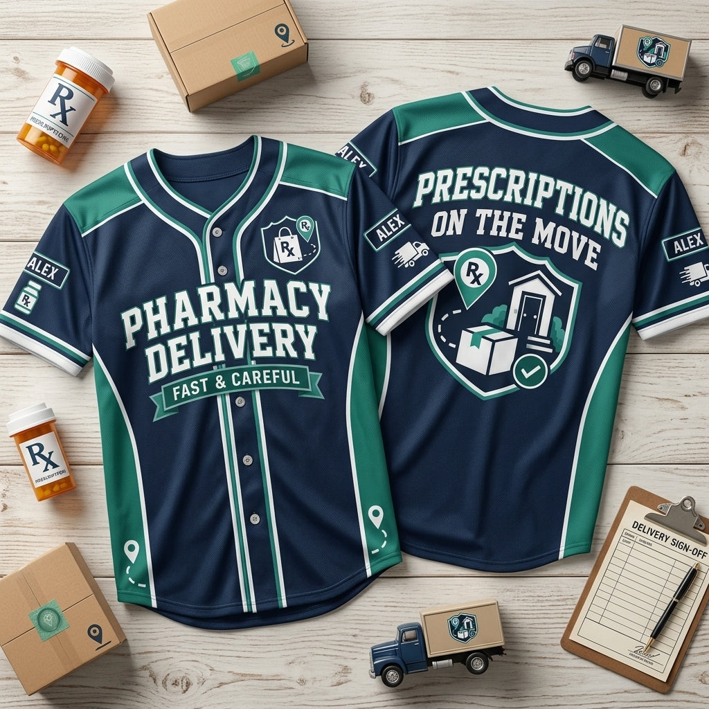 Custom Pharmacy Delivery Driver Baseball Jersey - Personalized Rx Uniform - mockup 2
