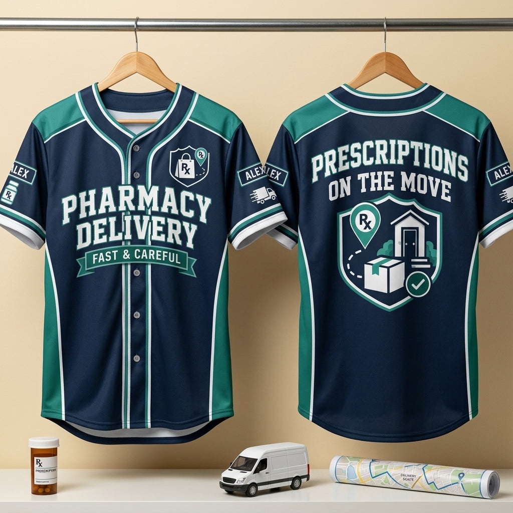 Custom Pharmacy Delivery Driver Baseball Jersey - Personalized Rx Uniform - mockup 3