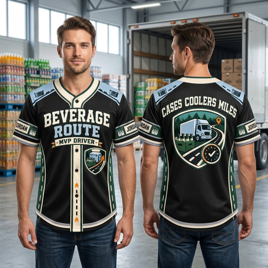Custom Beverage Route Driver Baseball Jersey - Personalized MVP Delivery Shirt - mockup 1