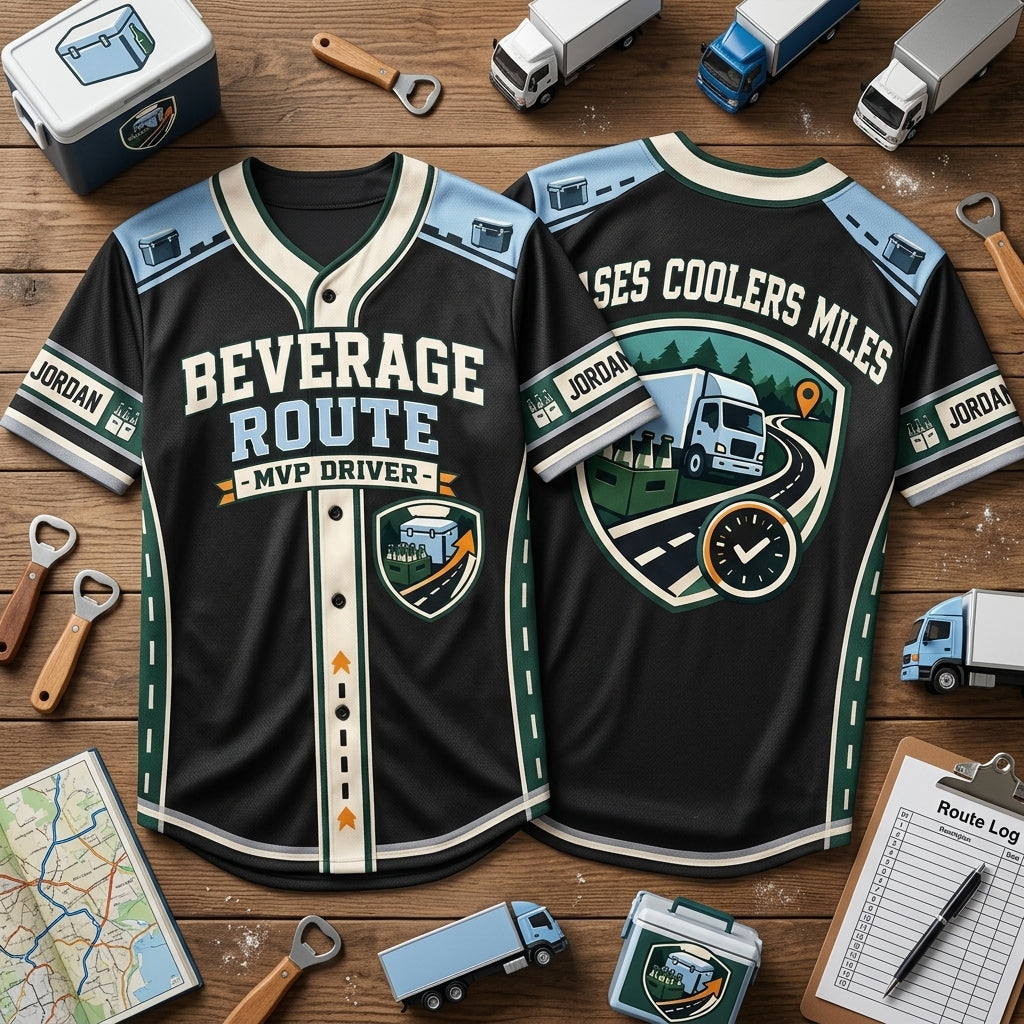 Custom Beverage Route Driver Baseball Jersey - Personalized MVP Delivery Shirt - mockup 2