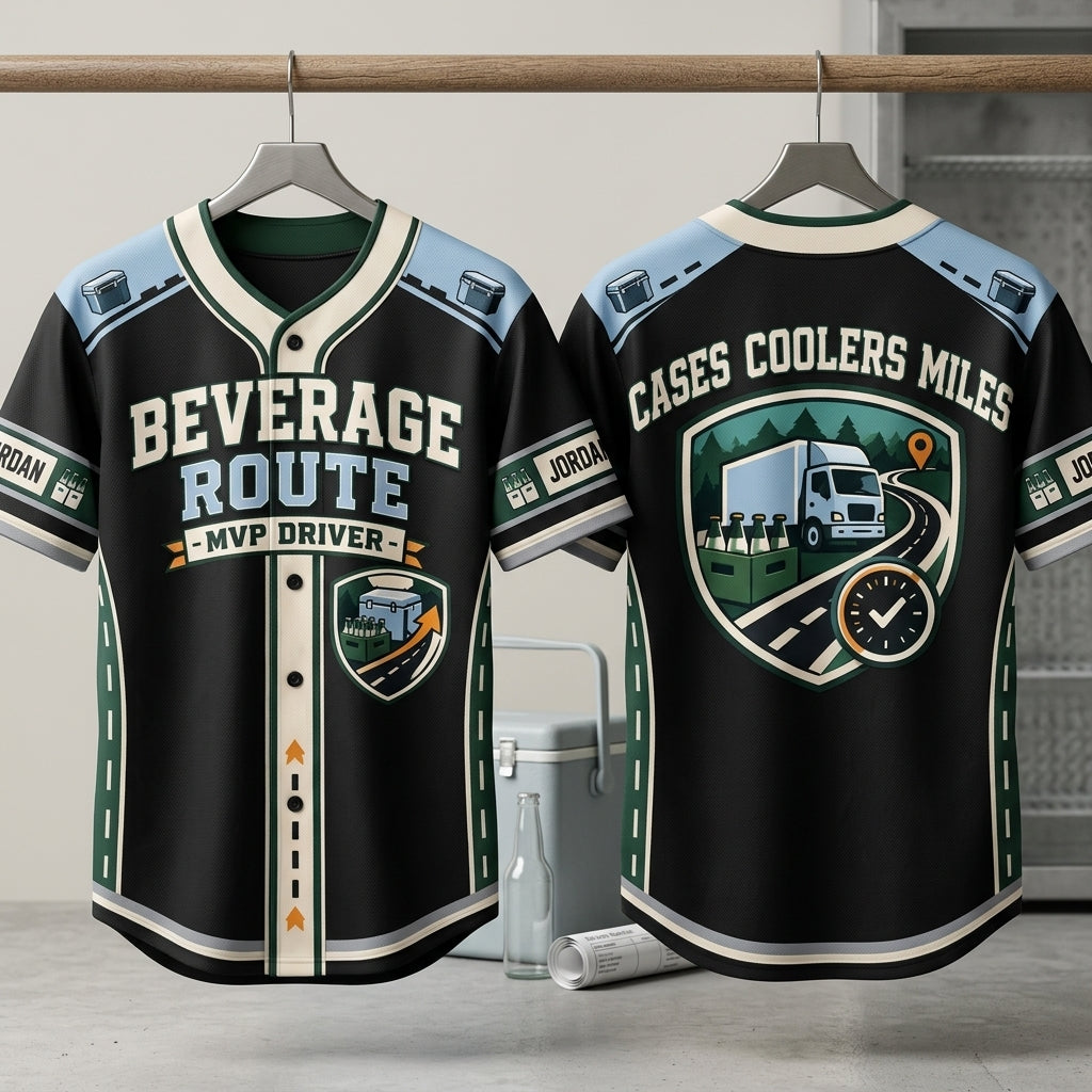 Custom Beverage Route Driver Baseball Jersey - Personalized MVP Delivery Shirt - mockup 3