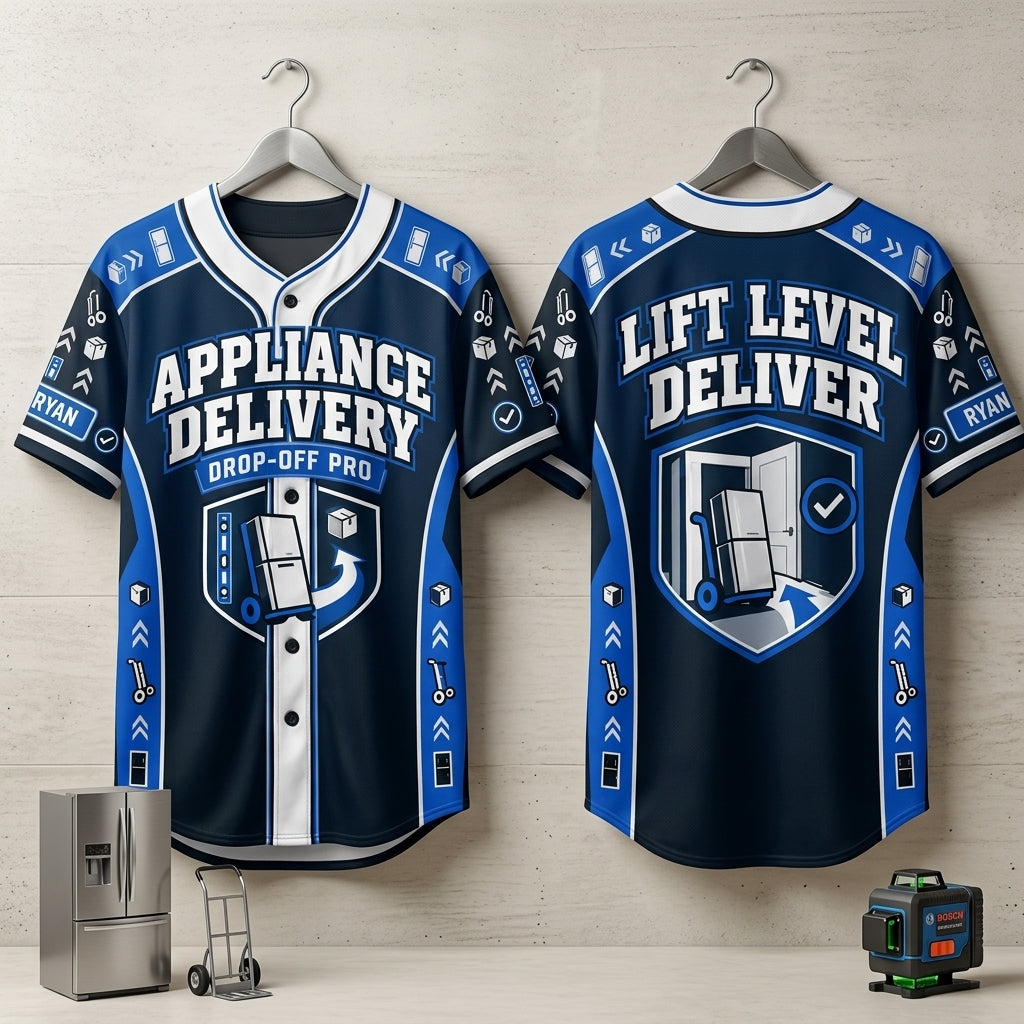 Personalized Appliance Delivery Driver Baseball Jersey - Professional Logistics Uniform - mockup 3