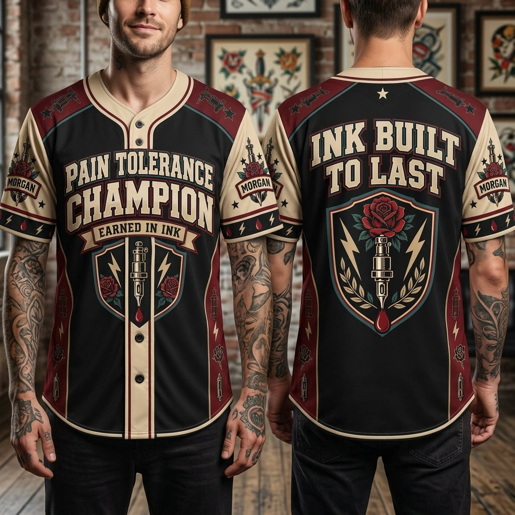 Custom Tattoo Pain Champion Baseball Jersey – Personalized Ink Enthusiast Apparel - mockup 1