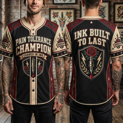 Custom Tattoo Pain Champion Baseball Jersey – Personalized Ink Enthusiast Apparel - mockup 1