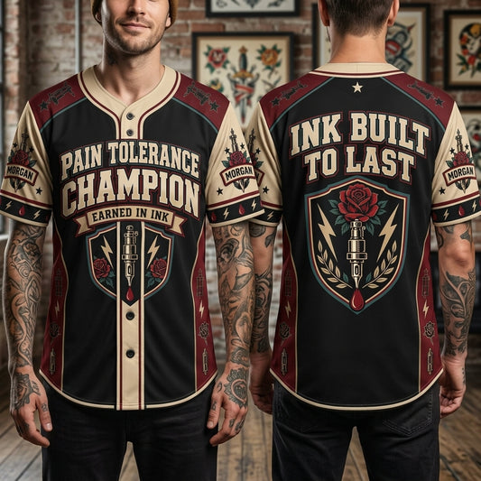 Custom Tattoo Pain Champion Baseball Jersey – Personalized Ink Enthusiast Apparel - mockup 1