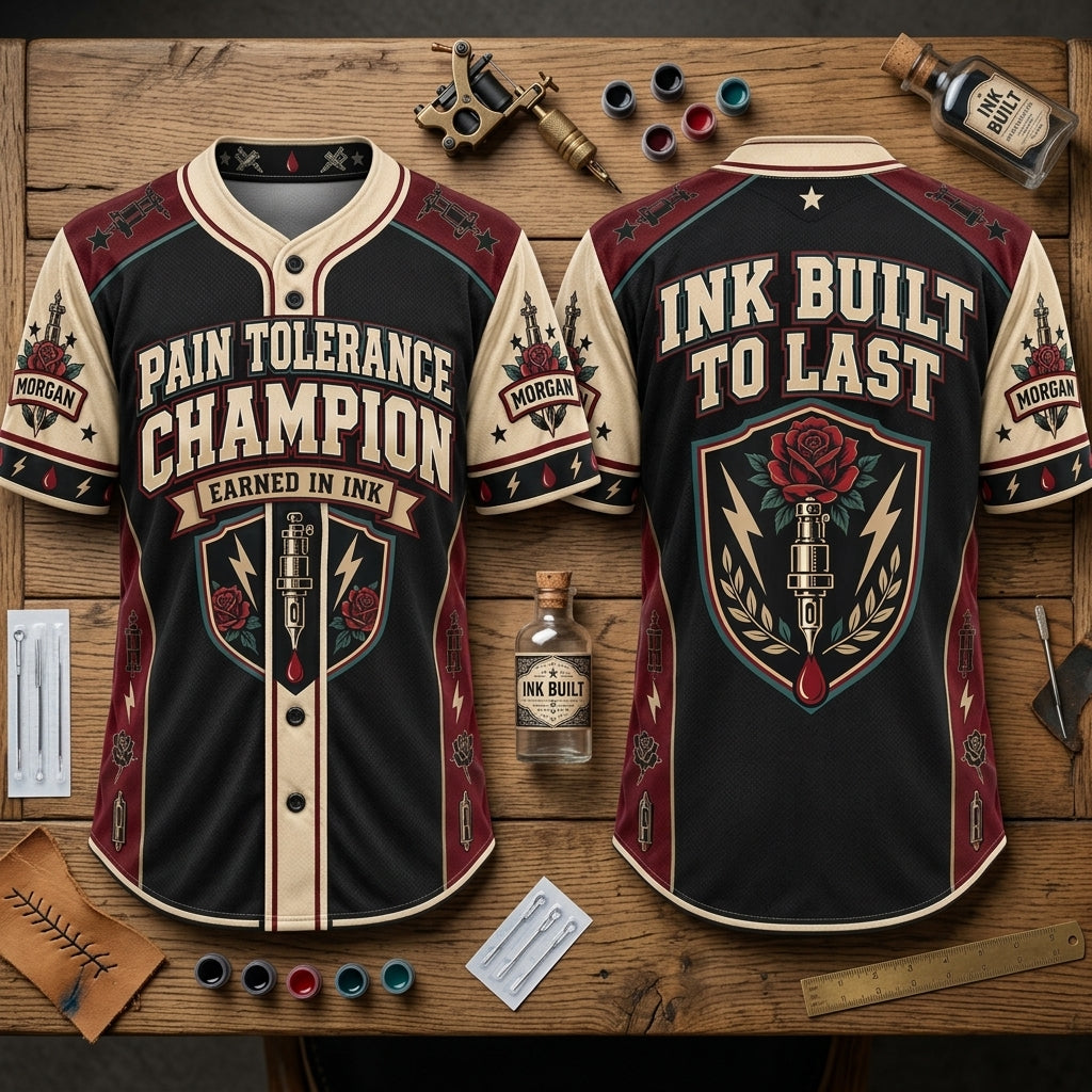 Custom Tattoo Pain Champion Baseball Jersey – Personalized Ink Enthusiast Apparel - mockup 2