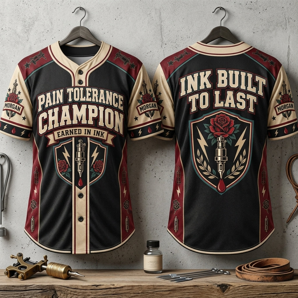 Custom Tattoo Pain Champion Baseball Jersey – Personalized Ink Enthusiast Apparel - mockup 3