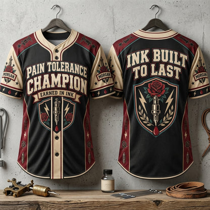 Custom Tattoo Pain Champion Baseball Jersey – Personalized Ink Enthusiast Apparel - mockup 3