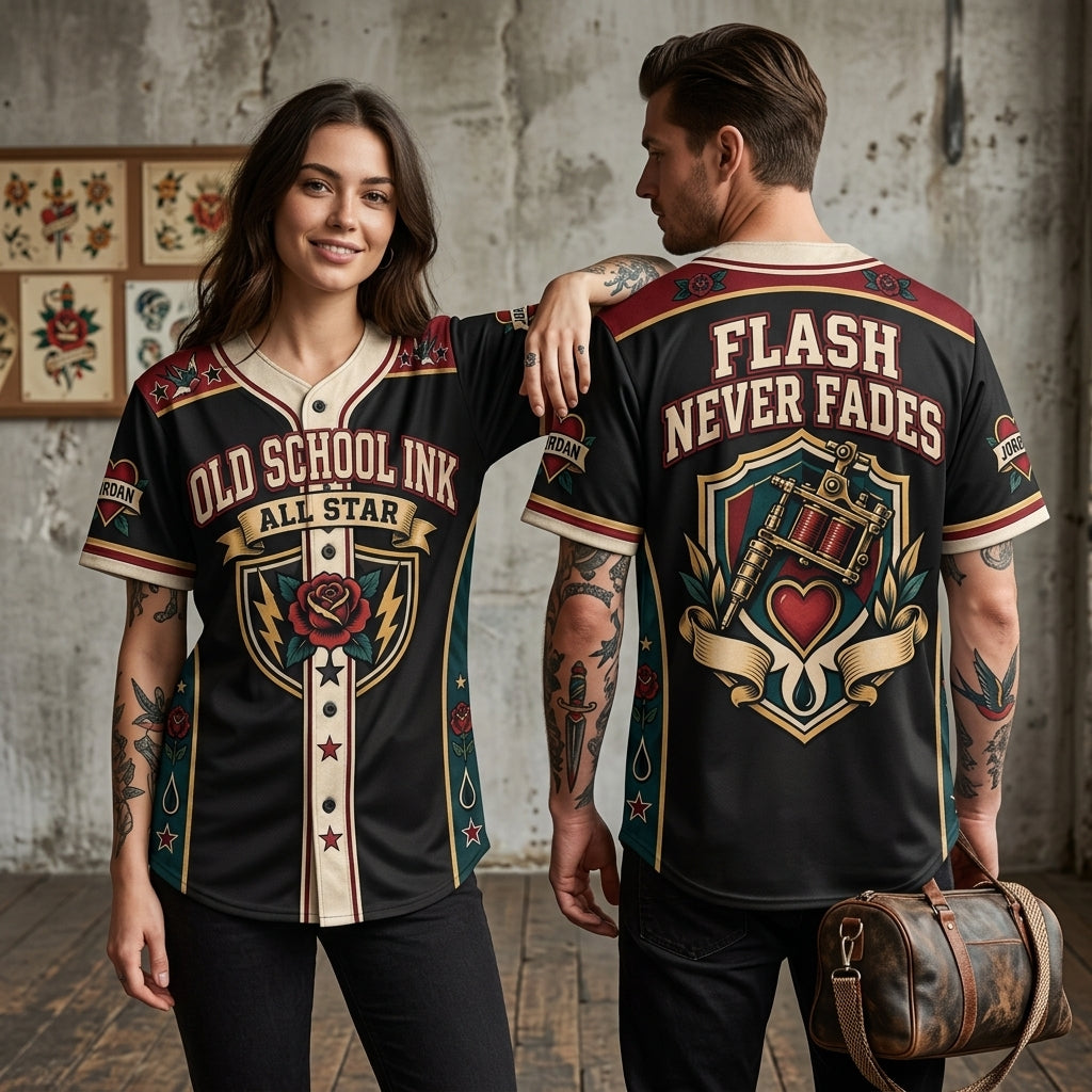 Custom Old School Ink All Star Baseball Jersey – Personalized Tattoo Artist Gift - mockup 1