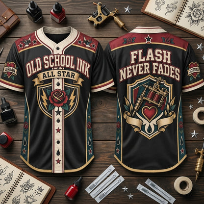 Custom Old School Ink All Star Baseball Jersey – Personalized Tattoo Artist Gift - mockup 2