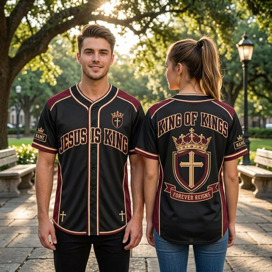 Custom Jesus Is King Baseball Jersey - Personalized Christian Faith Apparel - mockup 1