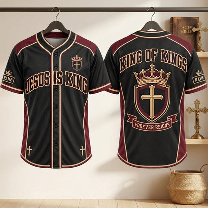 Custom Jesus Is King Baseball Jersey - Personalized Christian Faith Apparel - mockup 3