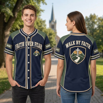 Custom Faith Over Fear Baseball Jersey - Walk By Faith Christian Apparel - mockup 1