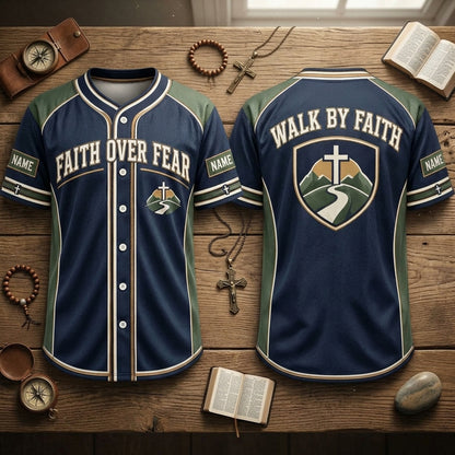 Custom Faith Over Fear Baseball Jersey - Walk By Faith Christian Apparel - mockup 2