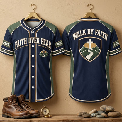 Custom Faith Over Fear Baseball Jersey - Walk By Faith Christian Apparel - mockup 3