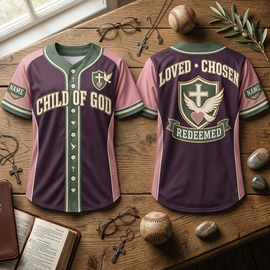 Personalized Child of God Baseball Jersey - Custom Faith & Sports Apparel - mockup 2