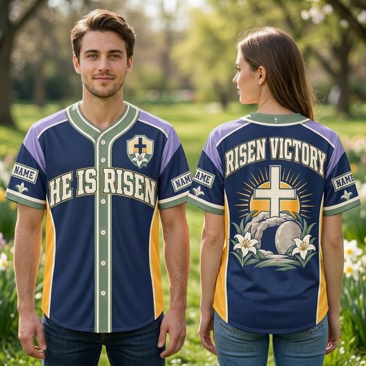 Custom He Is Risen Religious Baseball Jersey – Easter Victory Sportswear - mockup 1