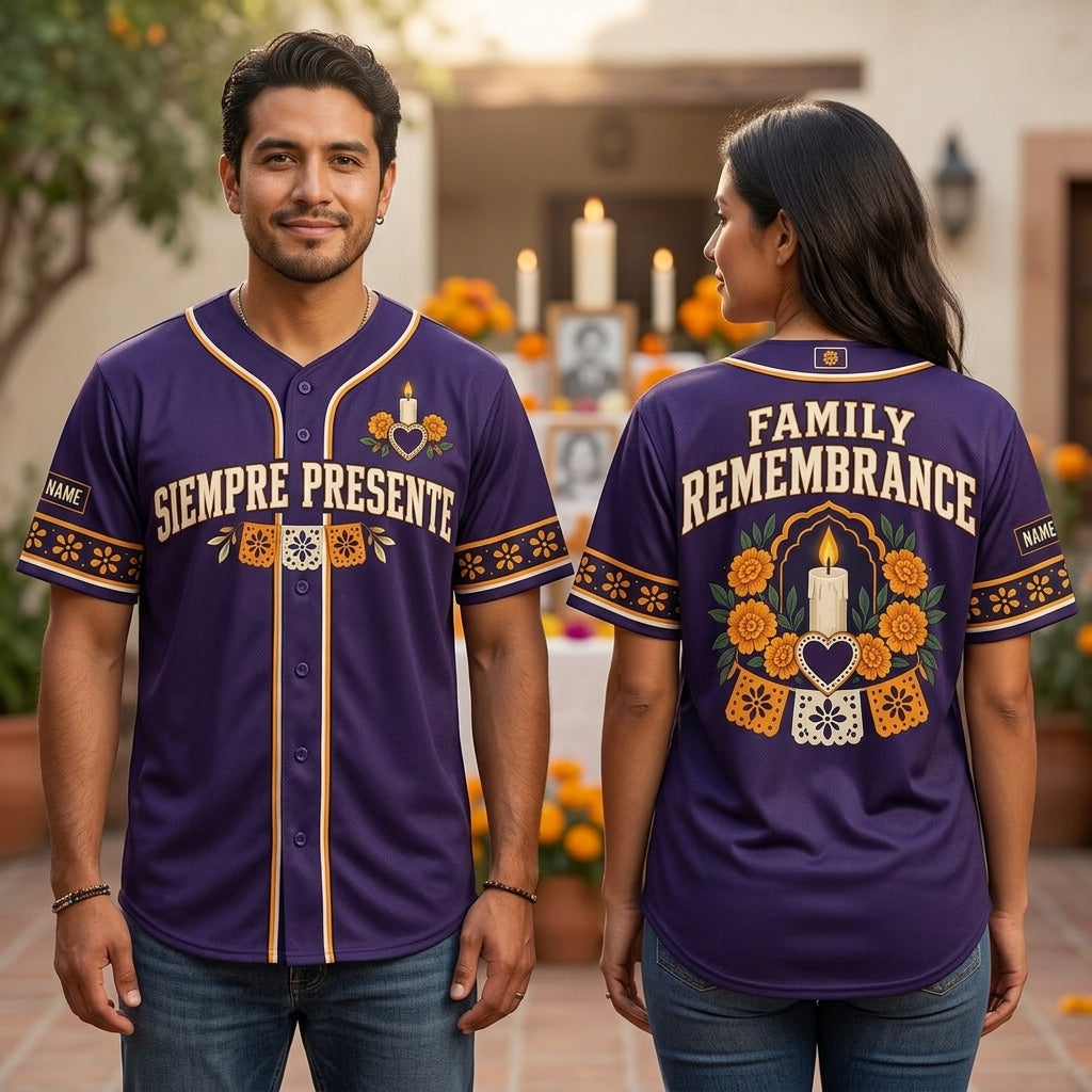 Personalized Dia de Muertos Family Remembrance Baseball Jersey - Siempre Presente Tribute - mockup 1