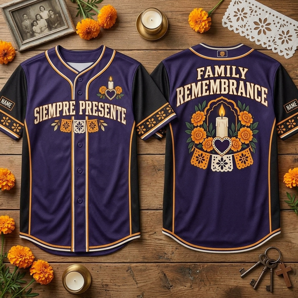 Personalized Dia de Muertos Family Remembrance Baseball Jersey - Siempre Presente Tribute - mockup 2